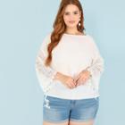 Shein Plus Floral Lace Insert Sleeve Round Neck Blouse