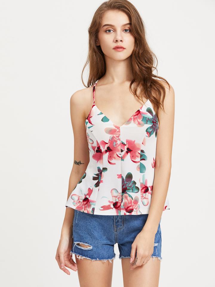 Shein Floral Racerback Tailored Peplum Cami Top