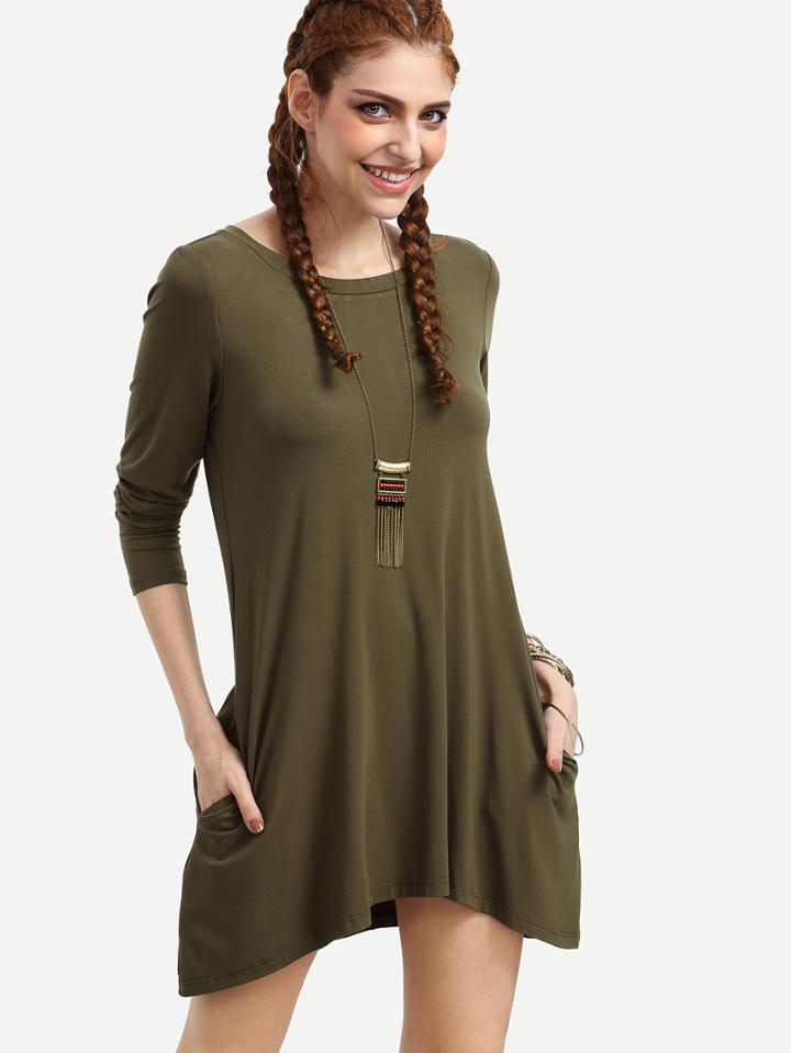 Shein Green Keyhole Back Pockets Dress