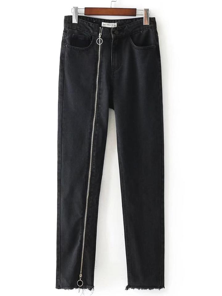 Shein Zipper Up Frayed Edge Jeans