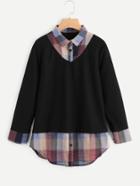 Shein 2 In 1 Plaid Contrast Blouse