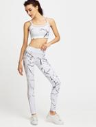 Shein White Printed Mesh Paneled Crop Cami Top With Leggings