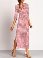 Shein V Neck Lace Up Print Split Dress