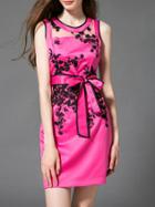 Shein Hot Pink Embroidered Tie-waist Sheath Dress