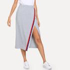 Shein Striped Trim Heather Knit Wrap Skirt
