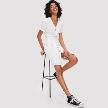 Shein Button Detail Zip Back Overlap Dress