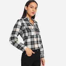 Shein Pocket Decoration Plaid Blouse