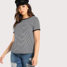 Shein Plus Binding Detail Striped Tee