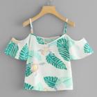 Shein Tropical Print Cold Shoulder Top