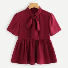 Shein Tie Neck Ruffle Hem Top