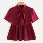 Shein Tie Neck Ruffle Hem Top