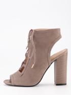Shein Faux Suede Lace-up Peep Toe Sling Back Heels - Brown