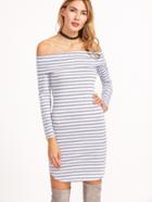 Shein Off The Shoulder Foldover Curved Hem Striped Dress