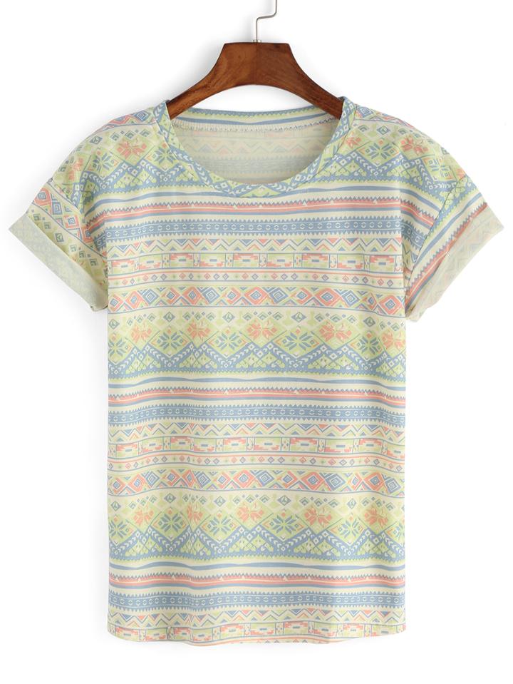 Shein Geometric Print Cuffed T-shirt