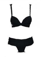 Rosewe Hot Sale Solid Black Bra With Thong Bikini Set