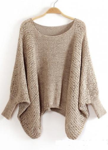 Rosewe Spring Essential Women Round Neck Khaki Pullovers Sweater