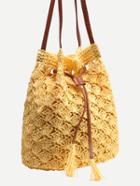 Shein Yellow Scallop Straw Drawstring Bucket Bag
