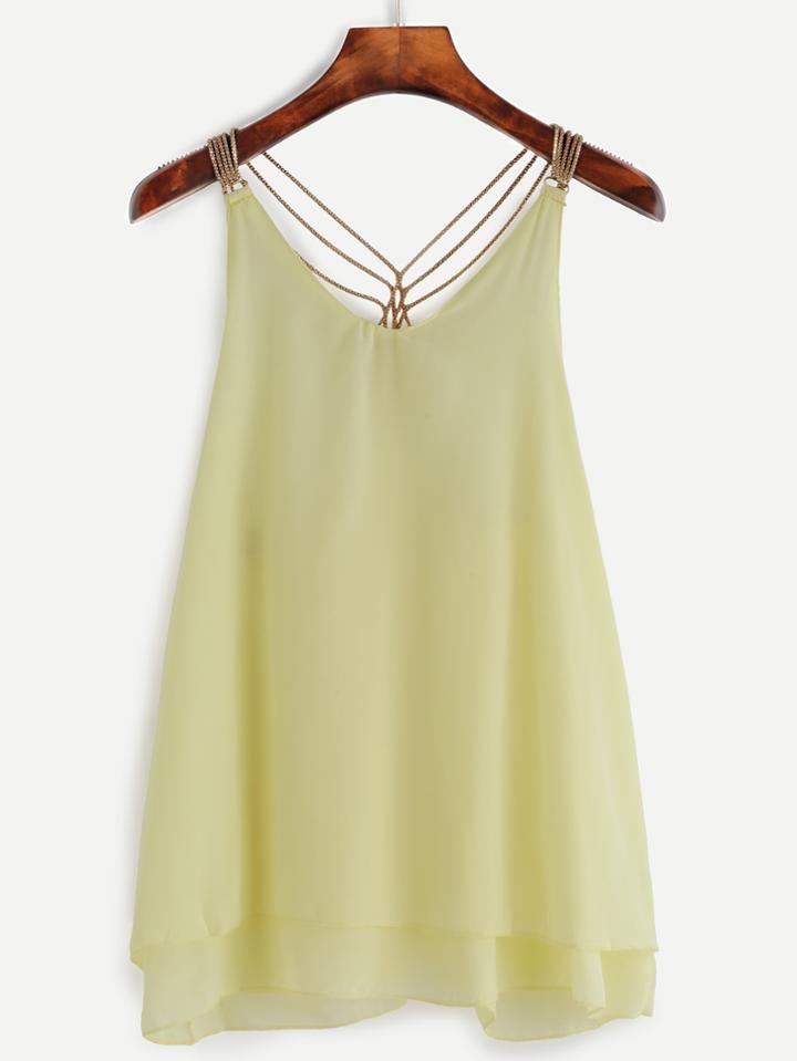 Shein Yellow Beaded Racerback Chiffon Top