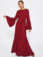 Shein Buttoned Keyhole Ruffle Hem Hijab Long Dress