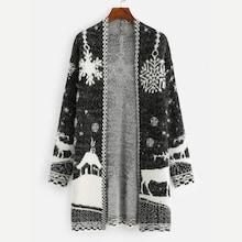 Shein Christmas Snowflake And Deer Print Knit Coat