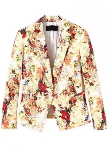 Rosewe Charming Long Sleeve Turndown Collar Flower Printed Blazer