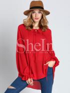 Shein Red Long Sleeve Lace Up Blouse