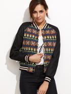 Shein Multicolor Tribal Pattern Raglan Sleeve Baseball Jacket