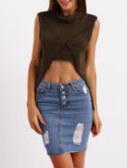 Shein Green Cowl Neck Sleeveless Split Knitwear