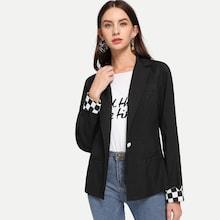 Shein Notched Collar Plaid Cuff Blazer