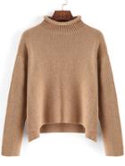 Shein Khaki High Neck Dip Hem Crop Sweater