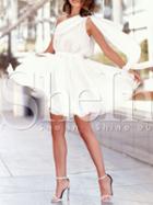 Shein White One Shoulder Pleated Dress