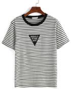 Shein Striped Embroidered Patch T-shirt