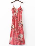 Shein Red Spaghetti Strap Floral Hollow Back Dress