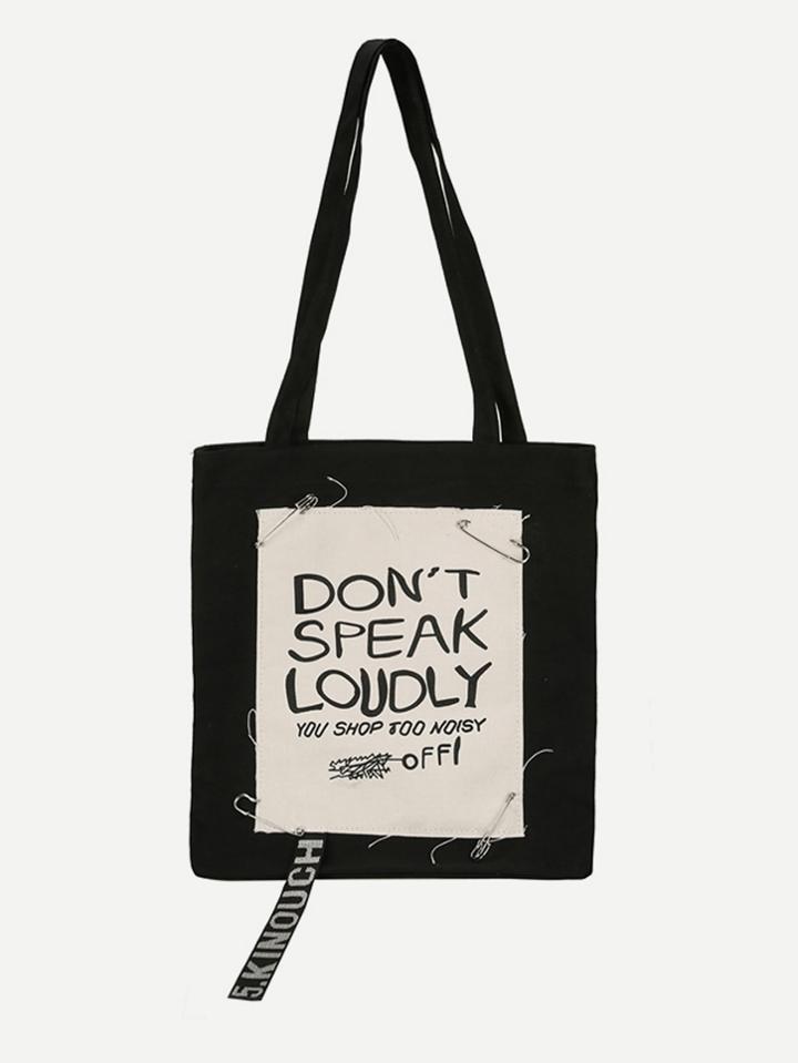 Shein Slogan Ribbon Detail Tote Bag
