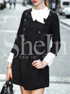 Shein Black Patch Front Contrast Bow And Cuff Dress