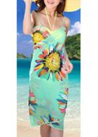 Rosewe Flower Print Open Back Chiffon Beach Dress