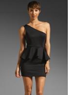 Rosewe Star Style One Shoulder Black Peplum Dress For Work