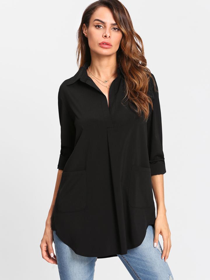 Shein Curved Hem Longline Blouse