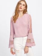 Shein Bell Sleeve Lace Cut Out Blouse