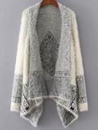 Shein White Aztec Print Asymmetrical Poncho Sweater