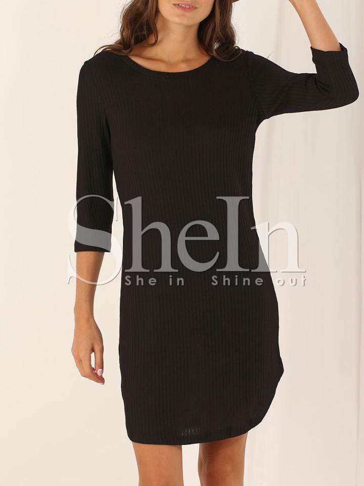 Shein Black Round Neck Casual Dress