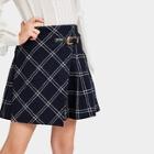 Shein Girls Buckle Strap Detail Grid Wrap Skirt