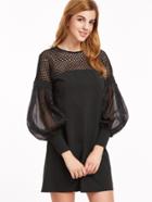 Shein Black Eyelet Mesh Shoulder Sheer Bishop Sleeve Dress