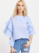 Shein Flounce Trim Layered Ruffle Sleeve Gingham Top
