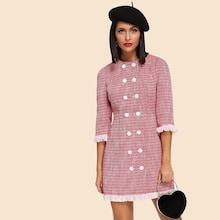 Shein Double Button Raw Hem Tweed Dress