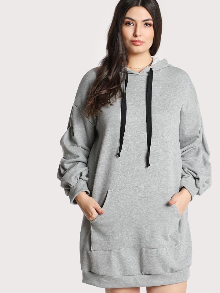 Shein Gathered Puff Sleeve Hoodie Dress