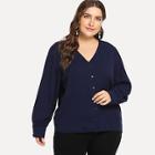 Shein Plus Single-breasted V Neck Blouse