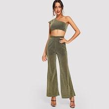Shein One Shoulder Crop Top & Flare Pants Set
