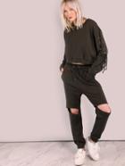Shein Cut Out Knee Sweatpants Olive