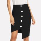 Shein Button Front Asymmetrical Hem Skirt